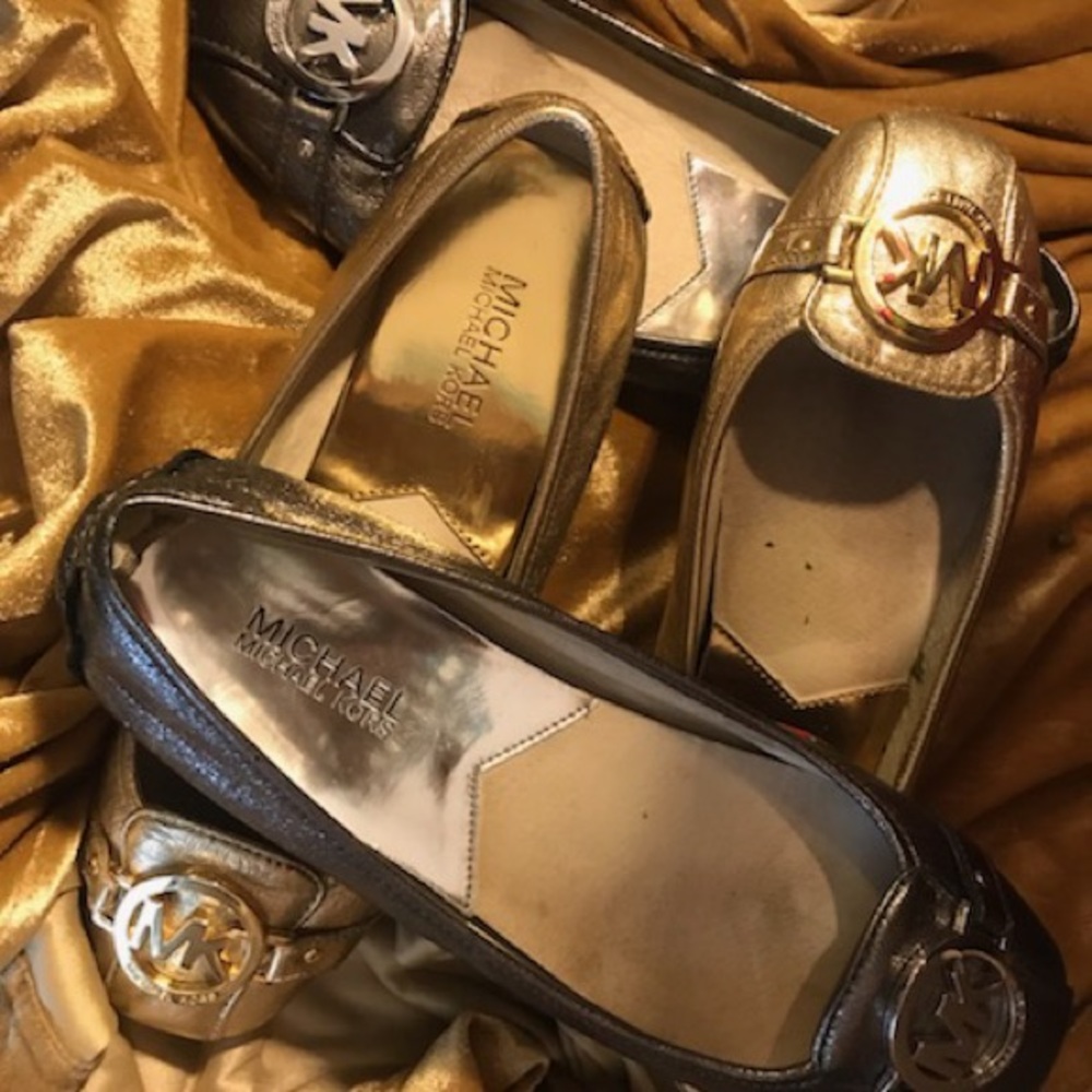 2 pairs MK metallic loafers.-gold& silver.